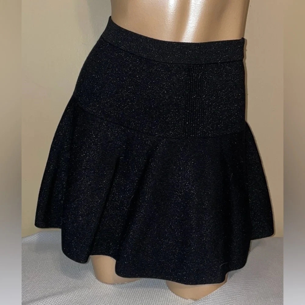Candies women’s skirt XL mini knit pull on black silver sweater stretch basic